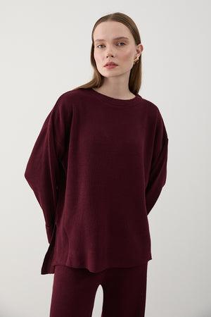 Bordo Selanik Örme Triko Takım - 4587