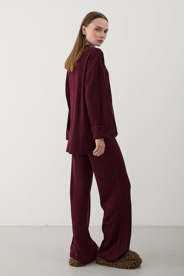 Bordo Selanik Örme Triko Takım - 4587