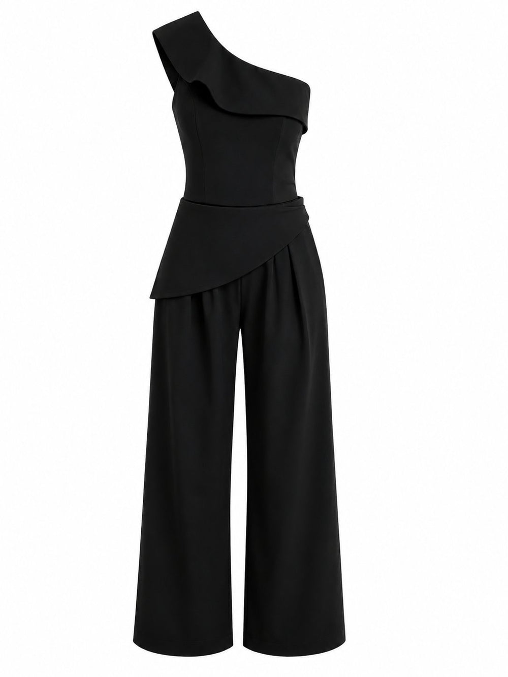 Siyah Tasarım Yaka Bluz Pantolon Takım - TK8003