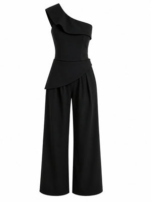 Siyah Tasarım Yaka Bluz Pantolon Takım - TK8003