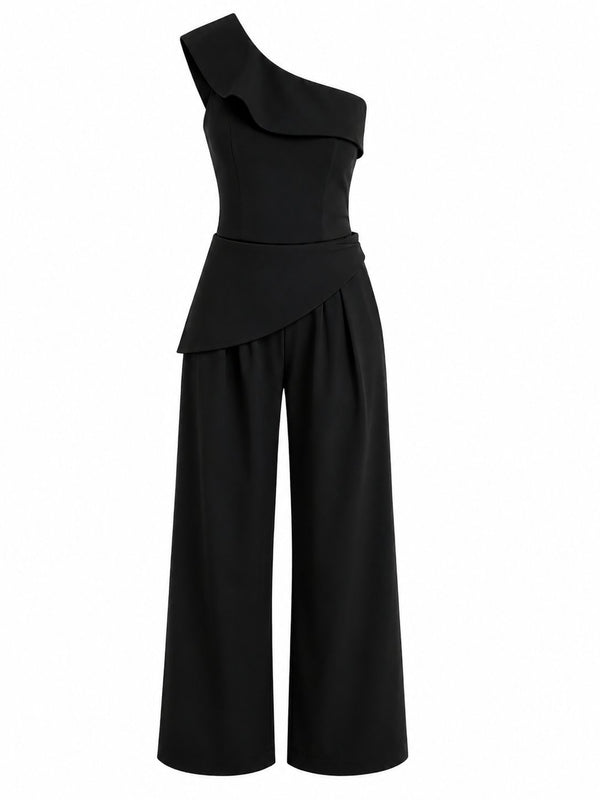 Siyah Tasarım Yaka Bluz Pantolon Takım - TK8003