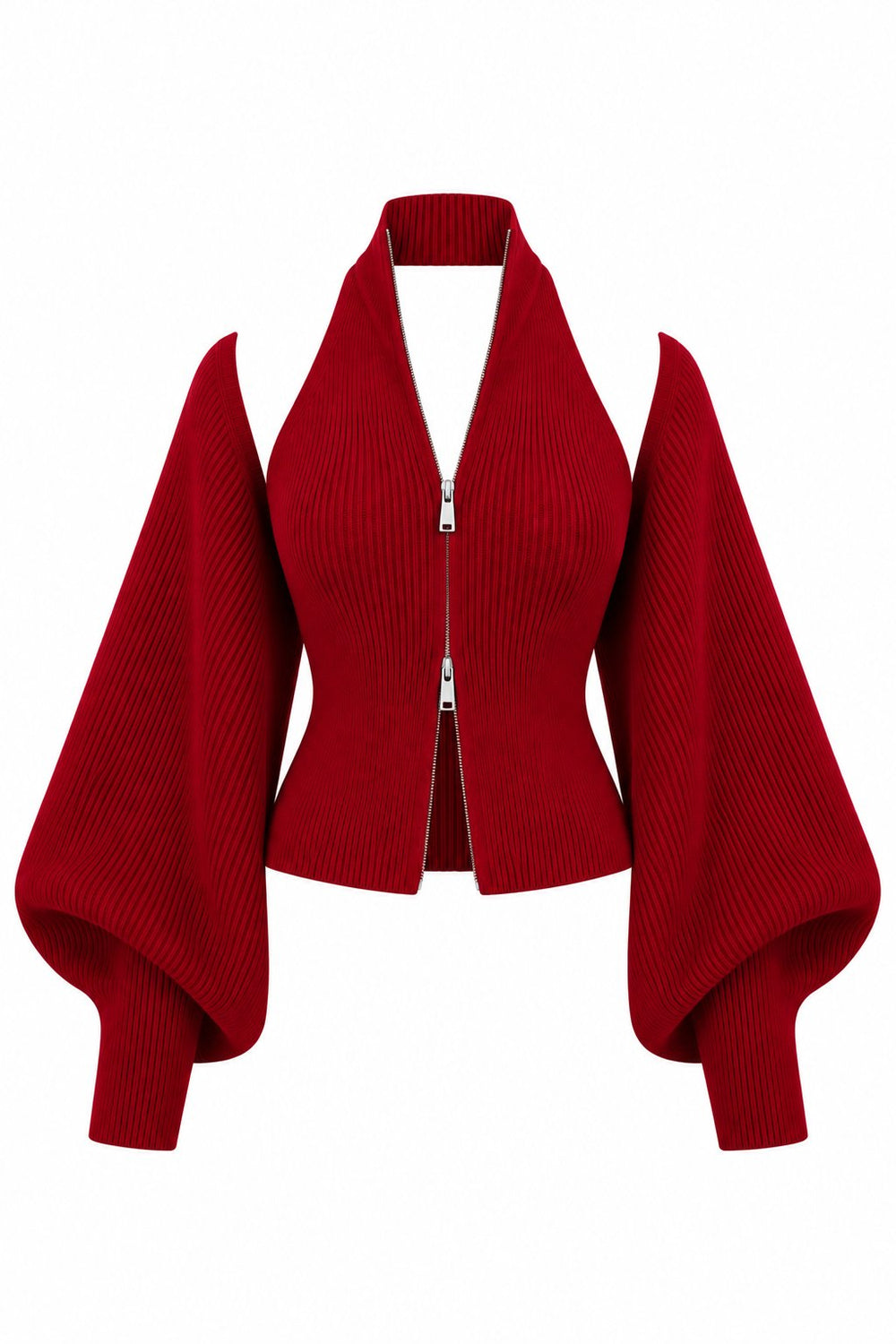 Kırmızı Fermuarlı Bolero Detaylı İkili Triko Takım - 10202