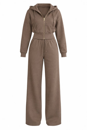 Camel Kapüşonlu Fermuarlı Basic Fitilli Takım - 2y51232