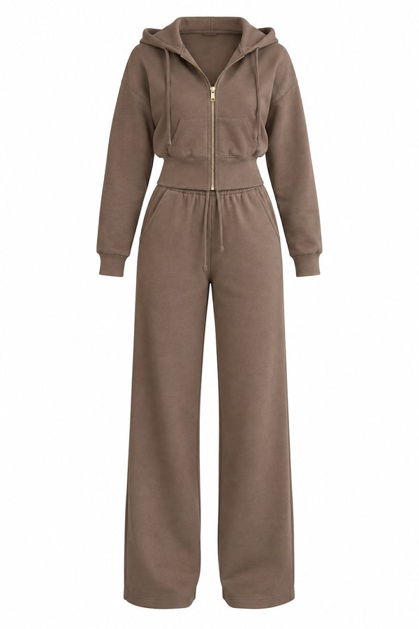 Camel Kapüşonlu Fermuarlı Basic Fitilli Takım - 2y51232