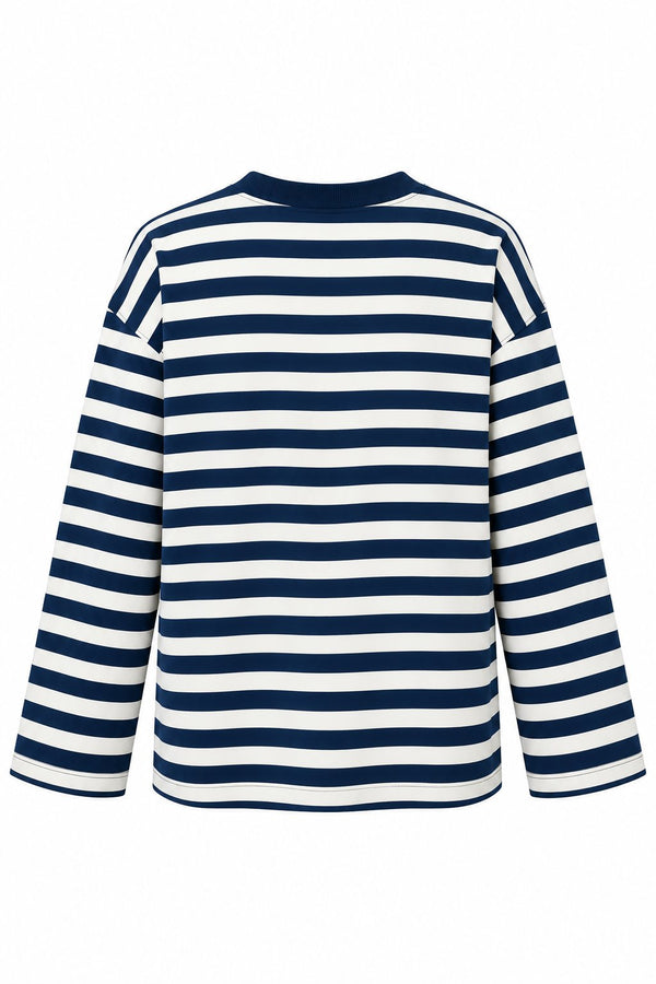 Lacivert Çizgili New York Baskılı Sweatshirt - 1130