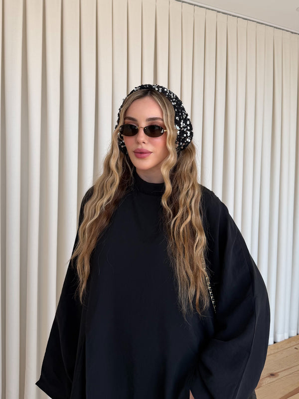 Siyah Pullu Üçgen Bandana - 2153