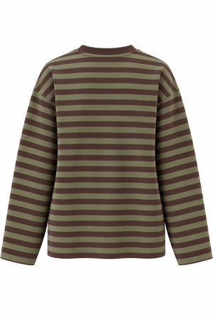 Haki Çizgili Nakışlı Tshirt - 5235