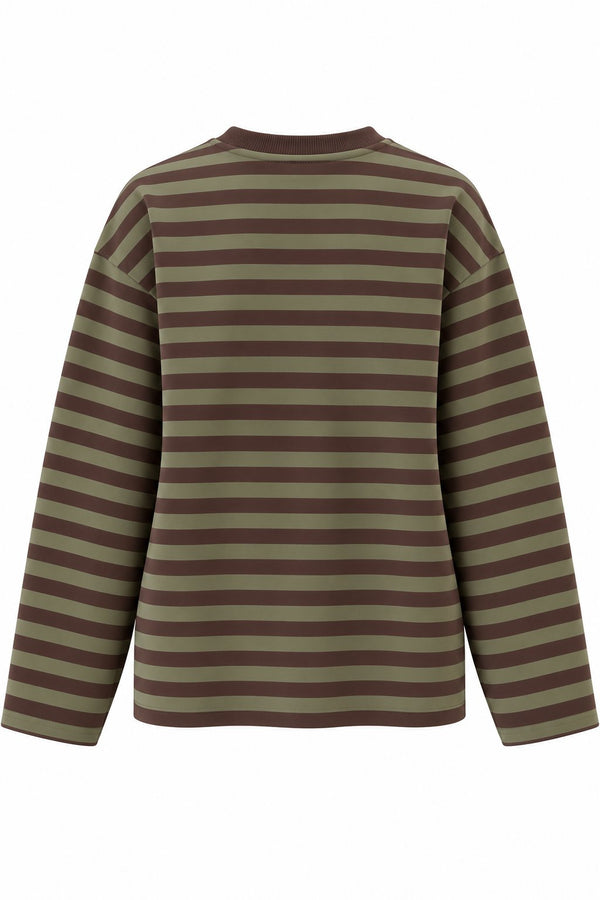 Haki Çizgili Nakışlı Tshirt - 5235