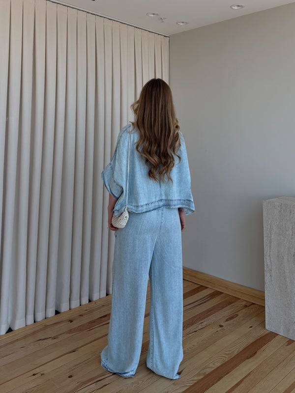 Buz Mavisi Çıtçıt Detaylı Panço Model Tensel Takım - 4172