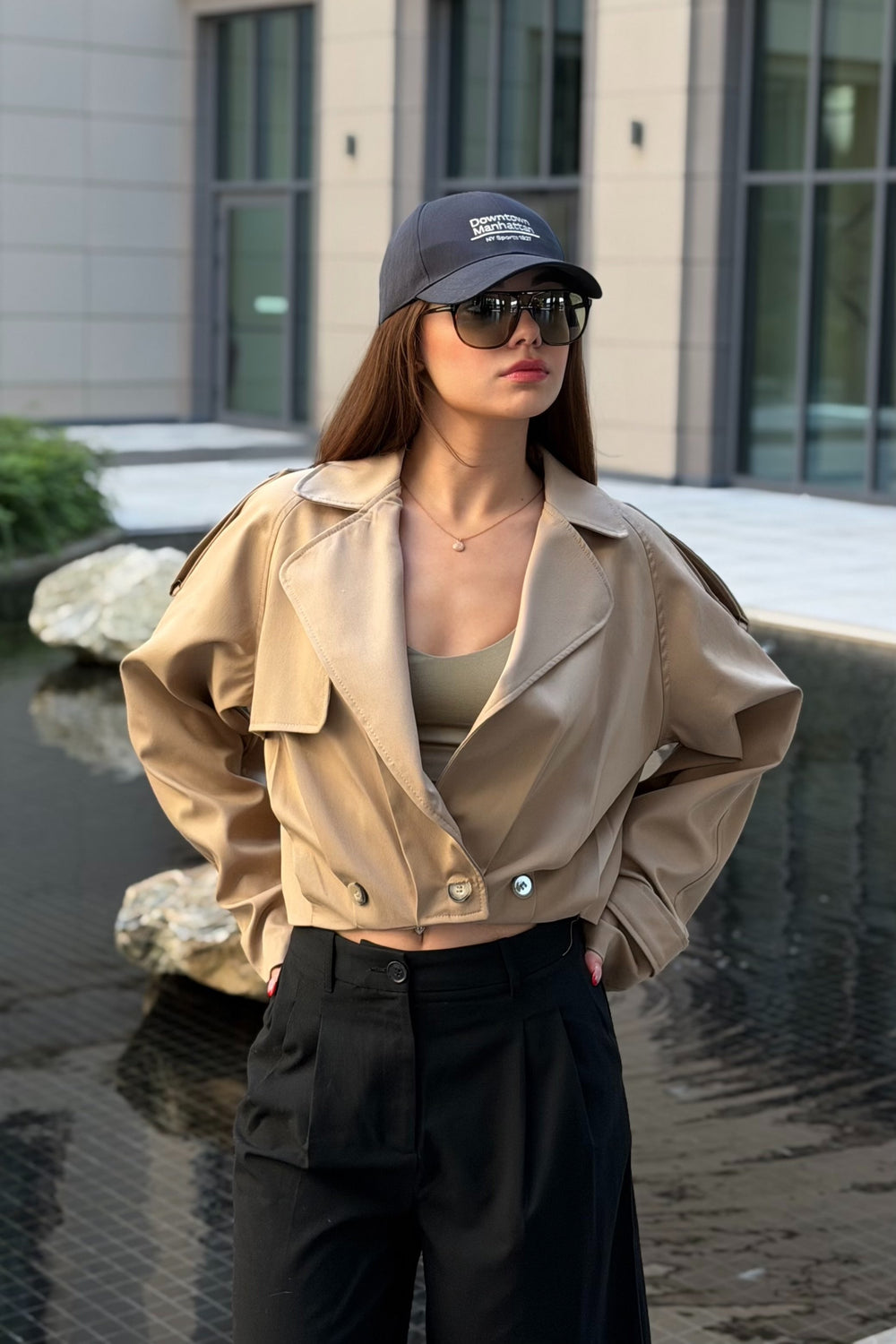 Bej Pileli Crop Ceket - 4199