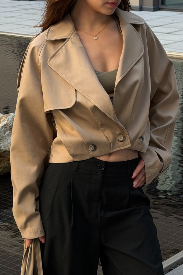 Bej Pileli Crop Ceket - 4199
