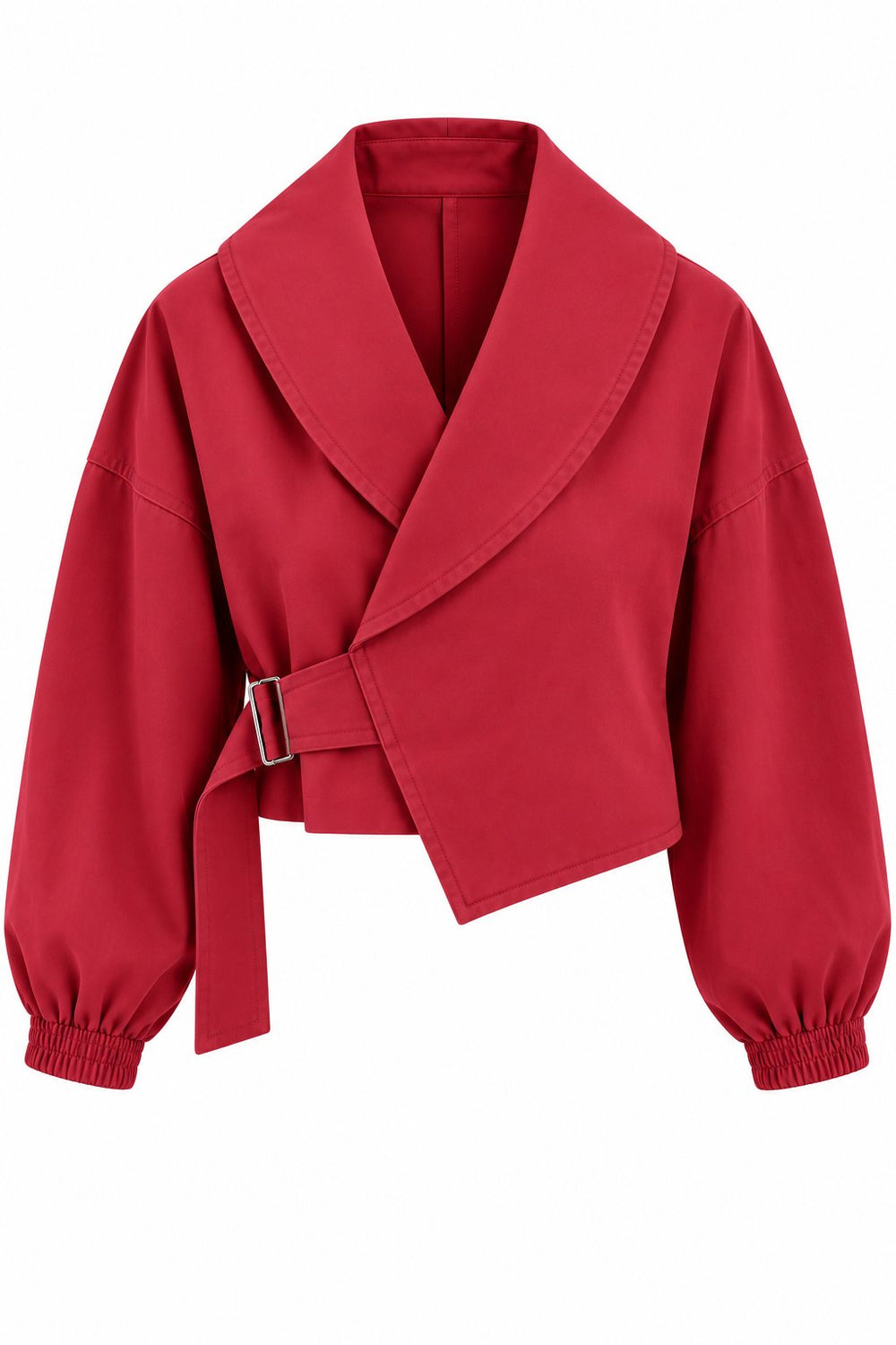 Kırmızı Kendinden Kemerli Crop Ceket - 5169