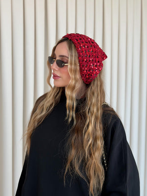 Kırmızı Pullu Üçgen Bandana - 2153