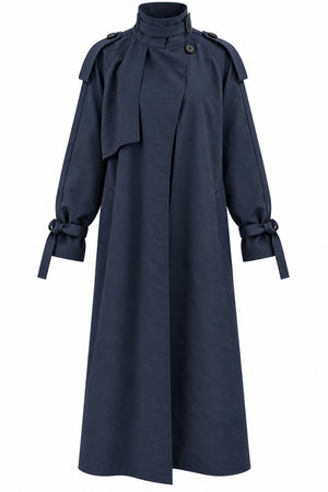 Lacivert Kuşaklı Premium Oversize Trençkot - 8646