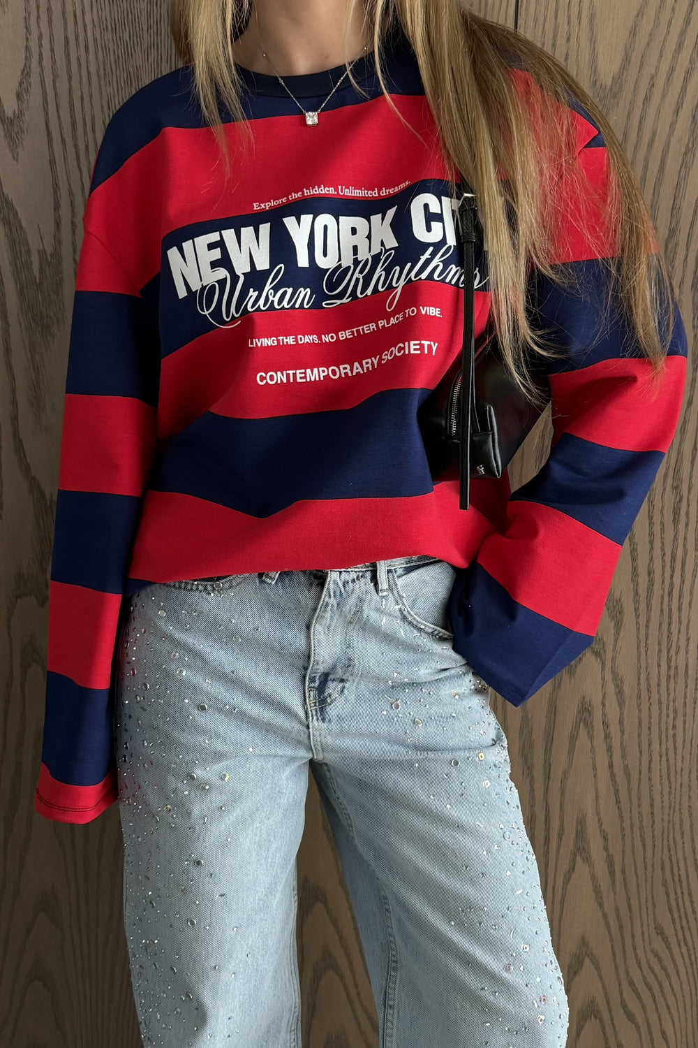 Kırmızı Lacivert New York Baskılı Sweatshirt - 1132