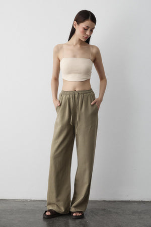 Çağla Beli Lastikli Pamuklu Keten Pantolon