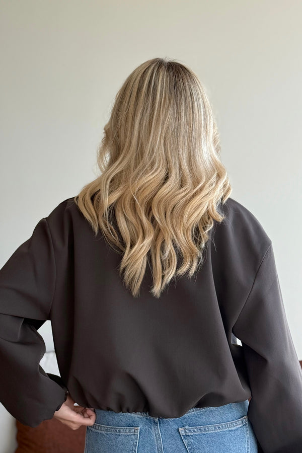 Koyu Kahverengi Crop Bomber Ceket