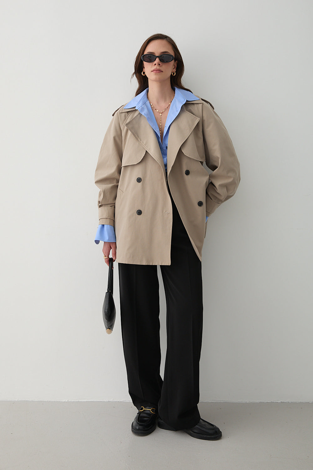 Bej Miyabi Rüzgarlık Detaylı Kuşaklı Kısa Trençkot - 7556