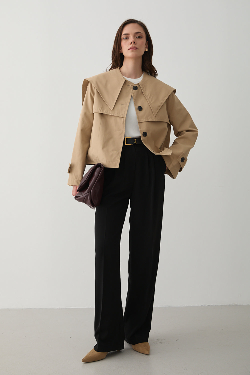 Camel Sakura Geniş Yaka Kısa Trençkot - 7530