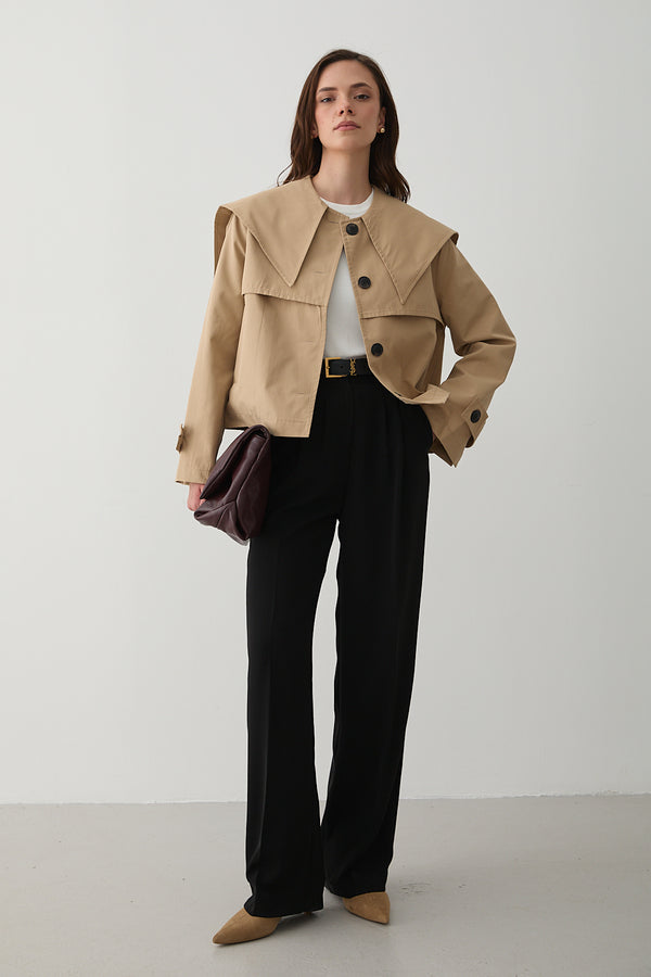 Camel Sakura Geniş Yaka Kısa Trençkot - 7530