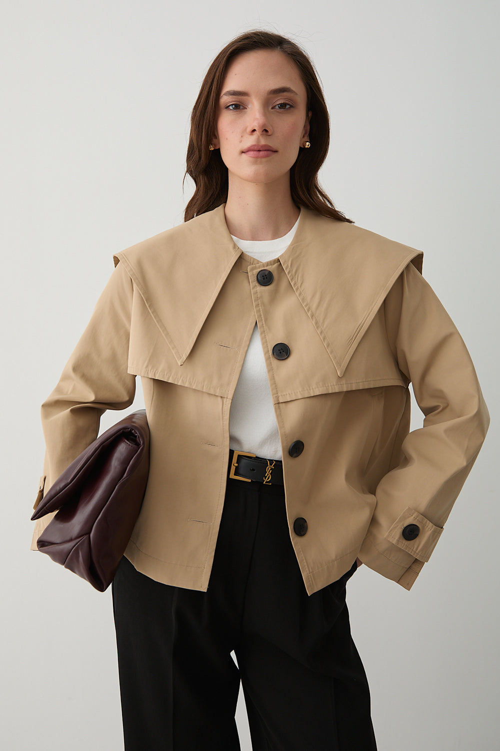 Camel Sakura Geniş Yaka Kısa Trençkot - 7530