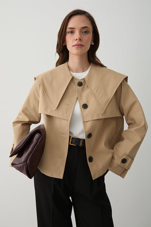 Camel Sakura Geniş Yaka Kısa Trençkot - 7530