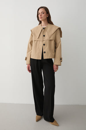 Camel Sakura Geniş Yaka Kısa Trençkot - 7530