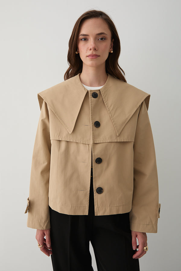 Camel Sakura Geniş Yaka Kısa Trençkot - 7530