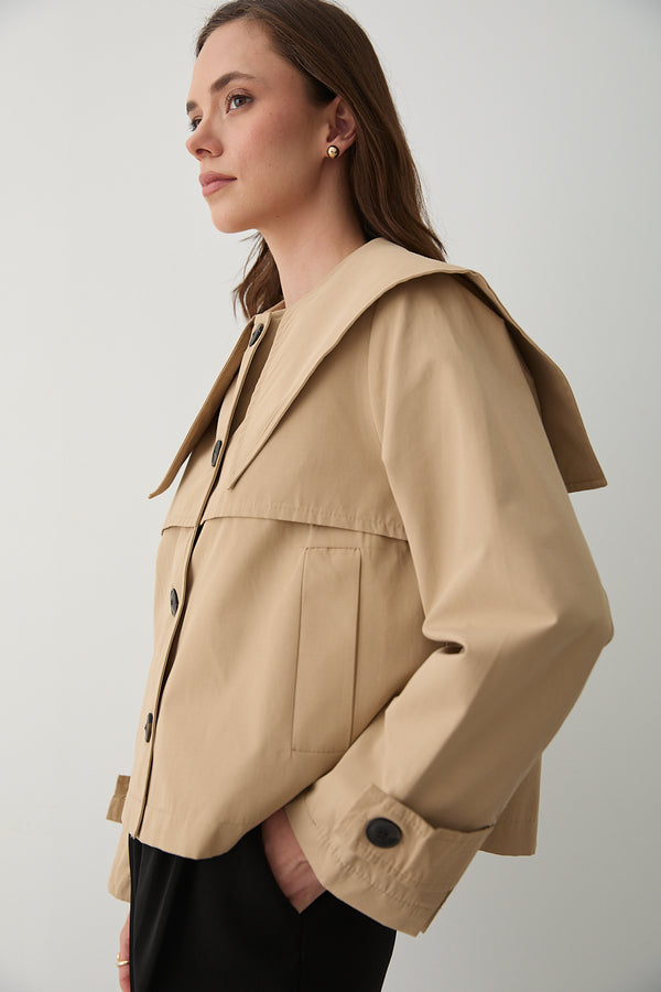 Camel Sakura Geniş Yaka Kısa Trençkot - 7530