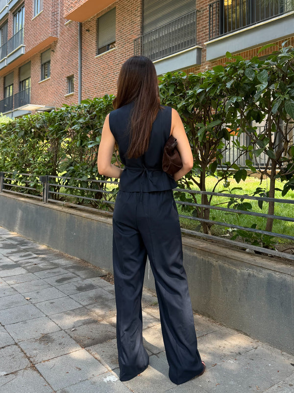 Lacivert Donna Kruvaze Yelek Pantolon Takım - 8496