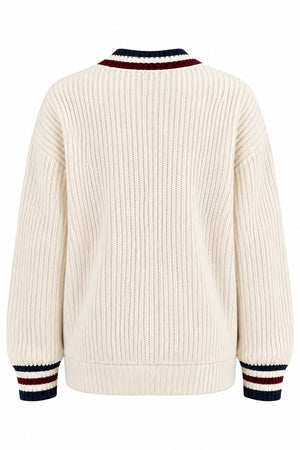 Krem - Bordo Renkli Cepli Hırka - 2y241143