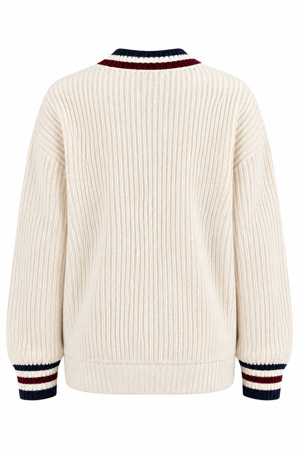 Krem - Bordo Renkli Cepli Hırka - 2y241143