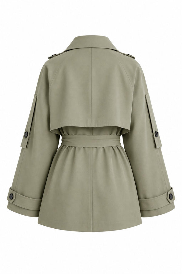 Haki Oversize Düşük Omuz Kısa Trenç - 9580