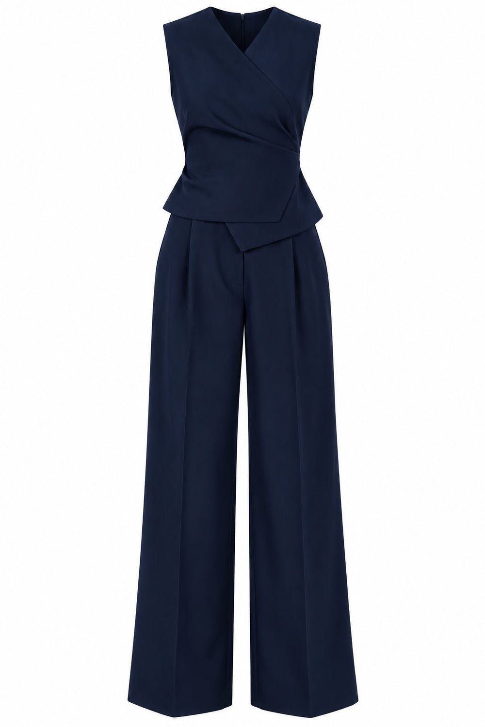 Lacivert Donna Kruvaze Yaka Yelek Pantolon Takım - 3y8496