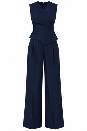 Lacivert Donna Kruvaze Yaka Yelek Pantolon Takım - 3y8496