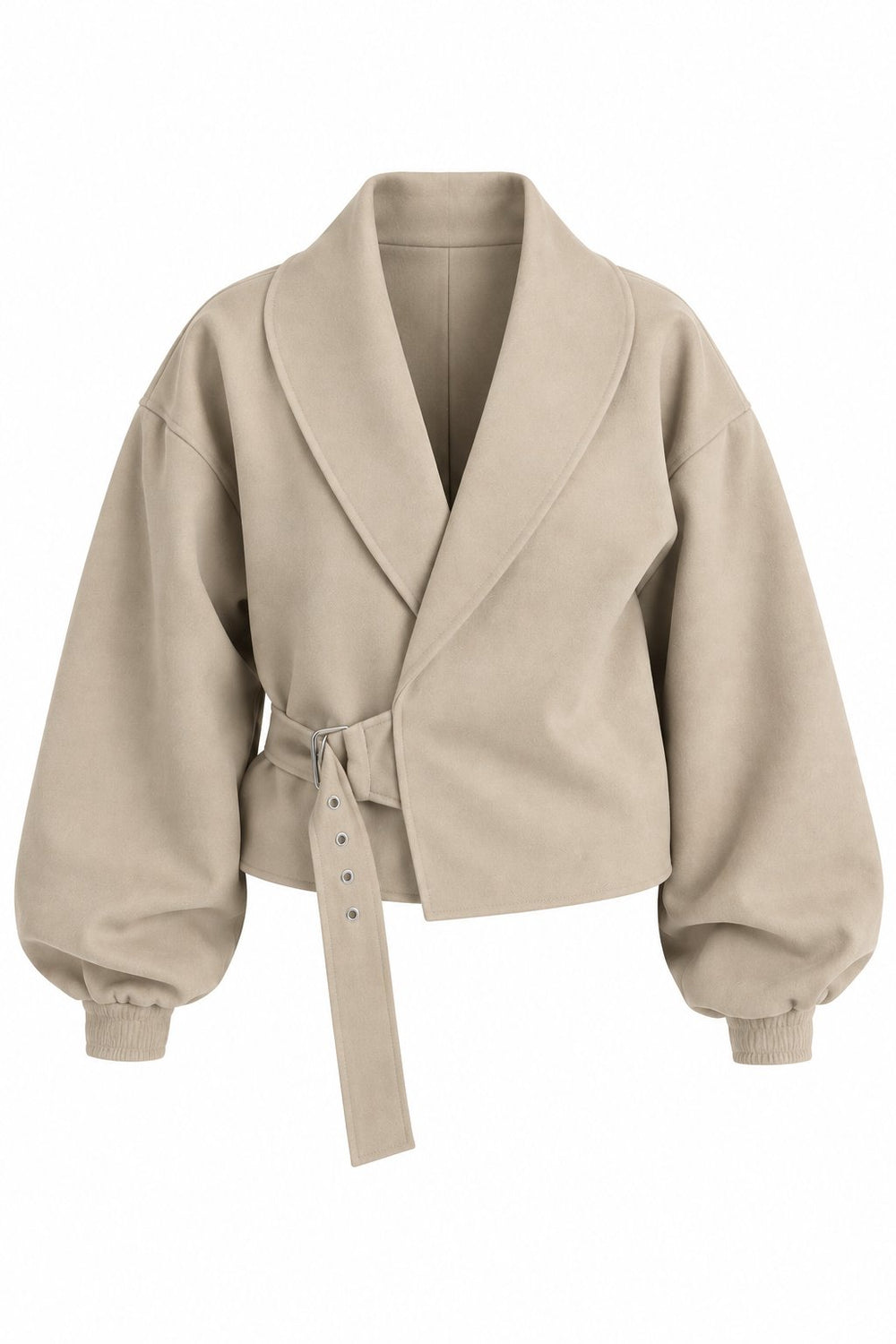 Taş Kendinden Kemerli Crop Ceket - 5169