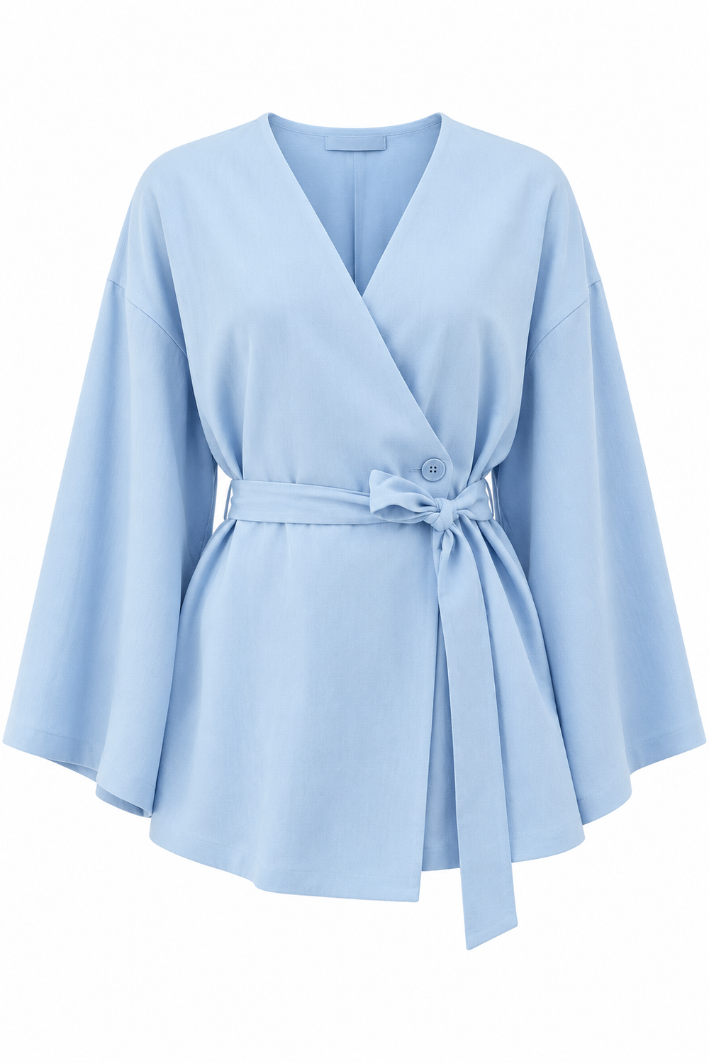 Mavi Düğme Detaylı Kemerli Kimono - 005