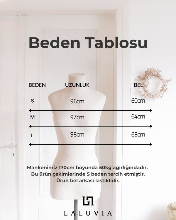 Krem Desenli Nakış Detaylı Midi Etek - 50235