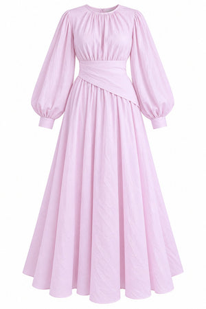 Pembe Seyyar Kuşaklı Uzun Elbise - 2y7051