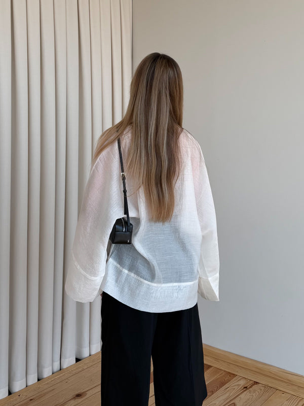 Kırık Beyaz İp Bağcıklı Transparan Kimono - 5098