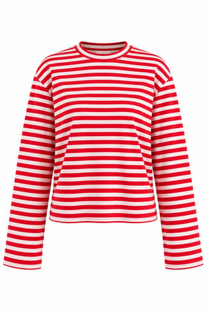 Kırmızı Çizgili Geniş Kollu Tshirt - 5203