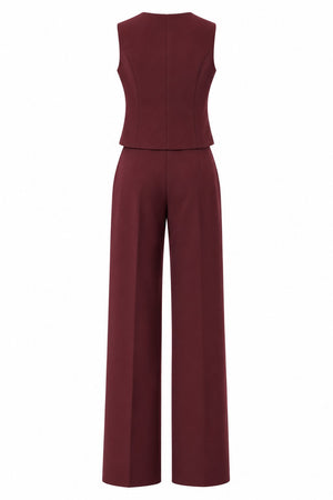Bordo Gold Düğme Poliviskon Kumaş Yelekli Takım - 2y0375