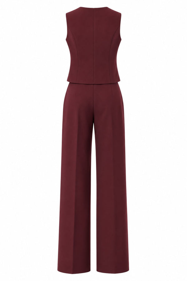 Bordo Gold Düğme Poliviskon Kumaş Yelekli Takım - 2y0375
