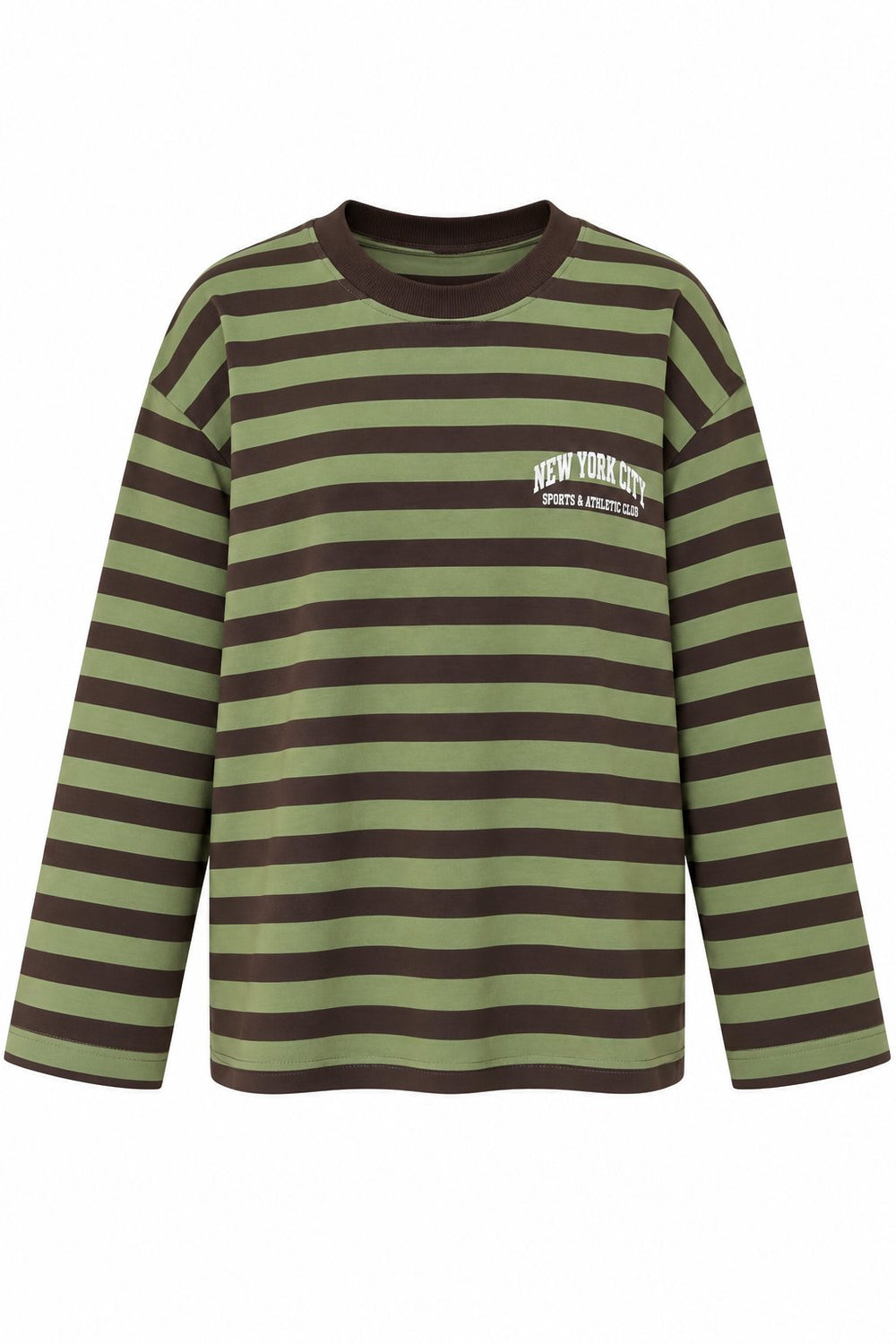 Haki Çizgili New York Baskılı Sweatshirt - 1130
