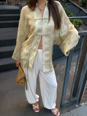 Adaçayı Frog Kapama Nakışlı Kimono - 5096
