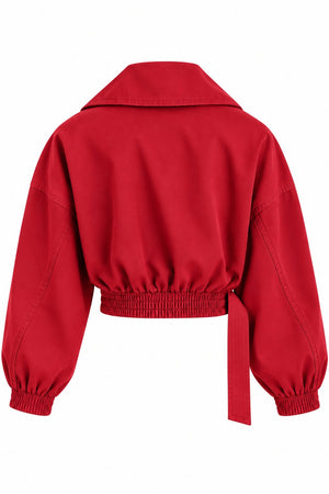 Kırmızı Kendinden Kemerli Crop Ceket - 5169