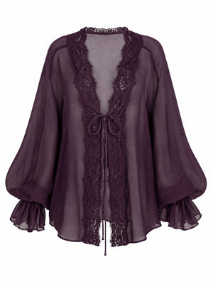 Mürdüm Dantelli Transparan Bluz - 5108