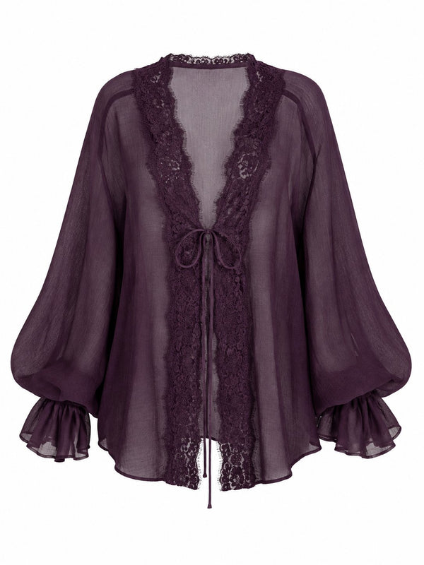 Mürdüm Dantelli Transparan Bluz - 5108