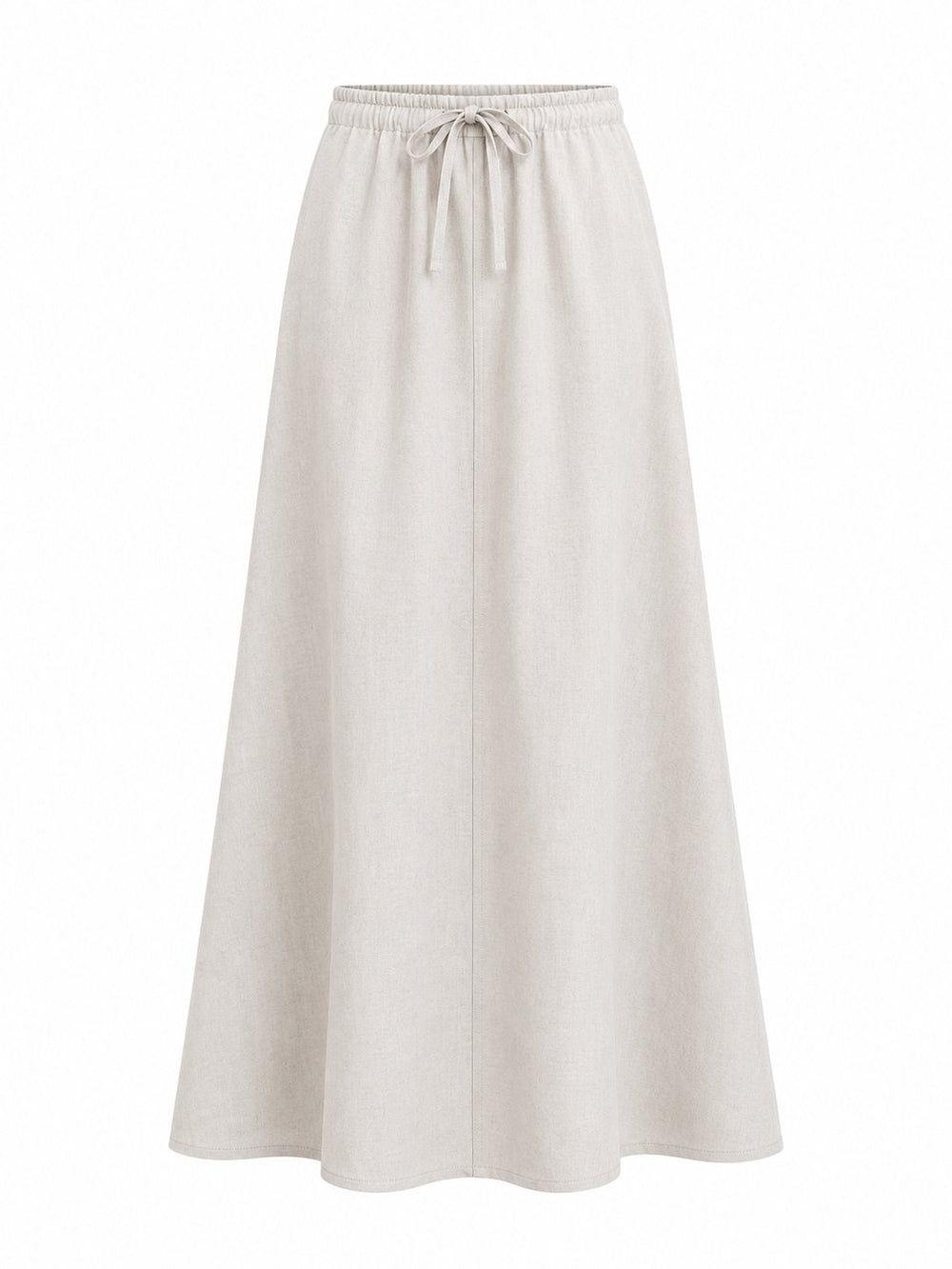 Krem Beli Lastikli Maxi Keten Etek - 4069