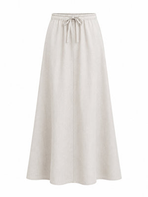 Krem Beli Lastikli Maxi Keten Etek - 4069